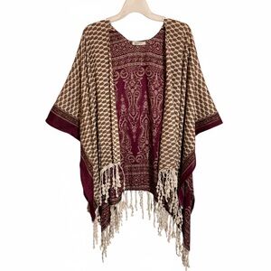 Gypsy Junkies Shawl OS One Size Fringe Jacket Coverup Open Front Floral Boho